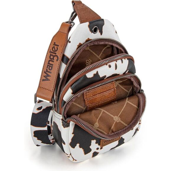 Wrangler Western Crossbody Sling Bags Backpack Chest Bag Cow Print - Picture 3 of 4